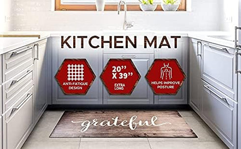 J&V TEXTILES Anti Fatigue Kitchen Mat for Floor, Embossed Themed Cushioned Kitchen Runner Rug Mat, Non Slip, Easy Wipe Clean, 1/2 Inch Thick (20x3...