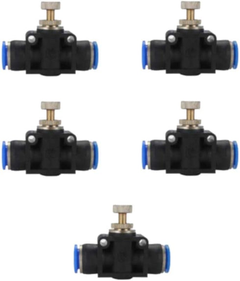 Air Push Quick Fittings, 5 Pcs Pneumatic Connectors Push to Connect Fittings Kit, 1/4" 6mm Od Quick Release Connectors Hand Valves...