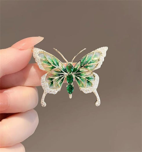 Vintage Rhinestone Butterfly Brooch Emerald Insect Brooch Crystal Butterfly Elegant Lapel Pin Dress Accessory Wedding Birthday Jewelry Gift...