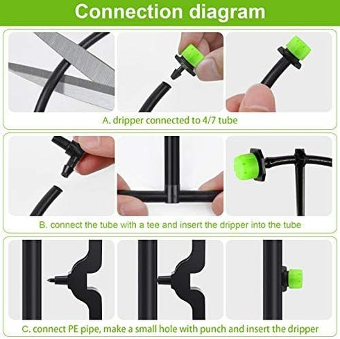 Kalolary 200Pcs Adjustable Irrigation Drippers, 1/4 Inch Barbed Drip Emitter 360 Degree Watering Sprinklers Anti-Clogging Drippers for 4mm/7mm Gar...