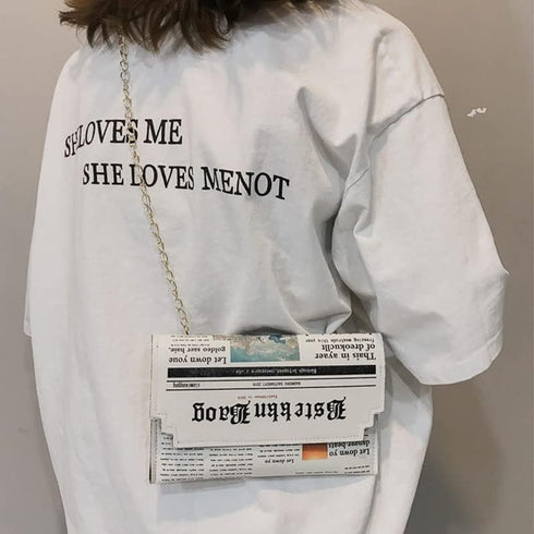 1 PC Women Newspaper Messenger Bag Shoulder Bag Personality Fashion Small Square Bag...