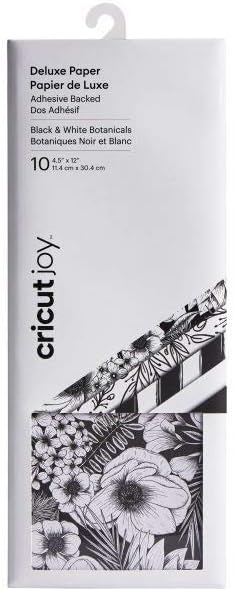 Cricut Joy Adhesive-Backed Deluxe Paper - DIY Craft Paper for Scrapbooking and Other Art Projects - Black and White Botanicals, 10 ct (2007343)...