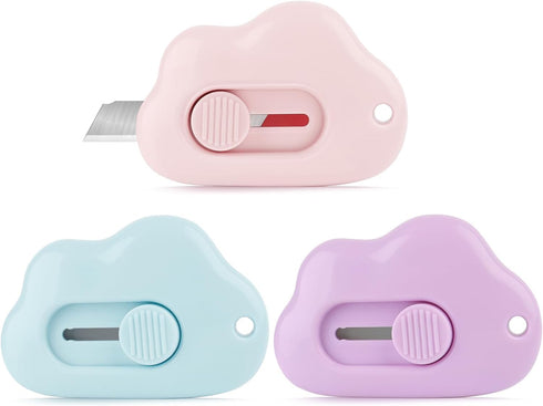 3Pcs Mini Paper Cutter Box Cutter Retractable with Key Chain Hole, Portable Letter Opener with Cute Cloud Shape, School And Office Supplies,Office...