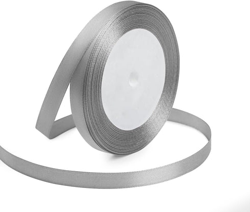 3/8 Inches x 25 Yards Silvery Satin Ribbon Solid Fabric Ribbons for Crafts, Wedding Decor, DIY Hair Accessories, Sewing, Gift Package Wrapping, Va...