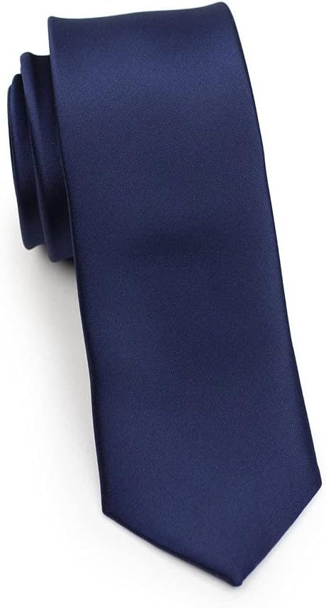 Mens Necktie, Solid Satin Tie Pure Color Skinny Slim Necktie Mens Ties #1 Blue Navy...