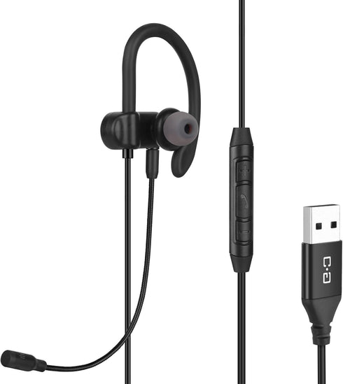 Single-Side Earbud with Boom Mic, USB-A Plug for PC, Mac, Laptop, Desktop, PS4, PS5 & Call Center, Ideal for Conference, Gaming, Remote Work, 5.9F...