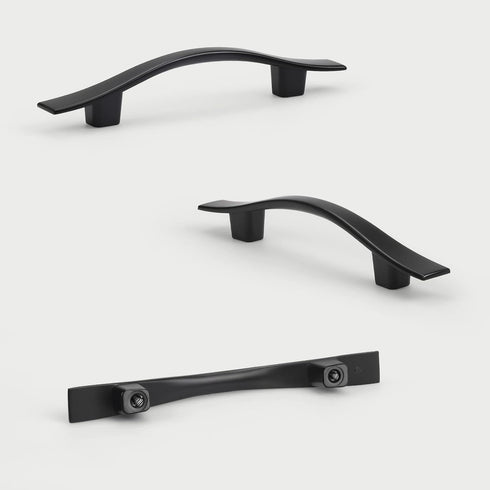 KNOBWELL 6 Pack 3 inch Black Cabinet Handles, Wave Style Black Handles for Cabinet and Cupboard, Dresser Drawer Pulls Matte Black, 3 inch Hole Cen...