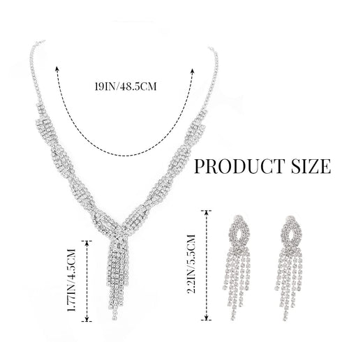 Unicra Silver Bride Necklace Earrings Set Bridal Wedding Jewelry Sets Rhinestone Prom Costume Choker Necklaces for Women and Girls (Silver-2 Pack ...