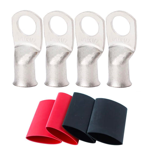 TKDMR 4pcs 1/0 Awg-1/2" Ring Marine Grade Copper Wire Lugs,with 3:1 Heat Shrink Tubing,UL Battery Cable Ends,Heavy Duty Cable Lugs,Tinned Copper E...