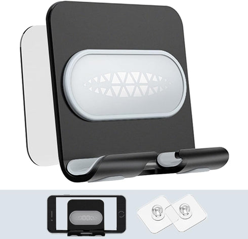 Shower Phone Holder with 2PCS Adhesive Stickers,Wall Mount Phone Stand for Bathroom,Kitchen,Office and More,Compatible with Smartphone(Black-Gray)...
