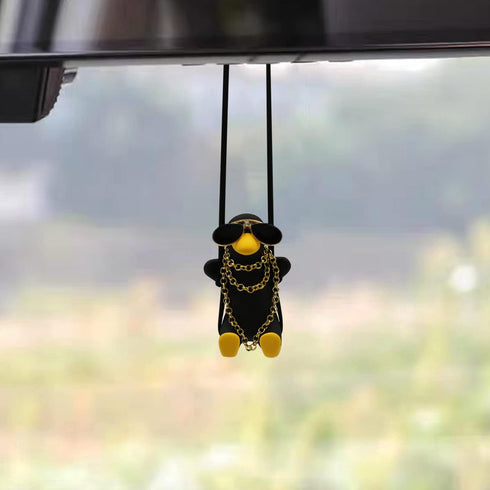 Swinging Duck Car Hanging Ornament, Cute Car Hanging Accessories for Rear View Mirror, Car Pendant Black Swinging Sunglasses Duck Hanging Swing...