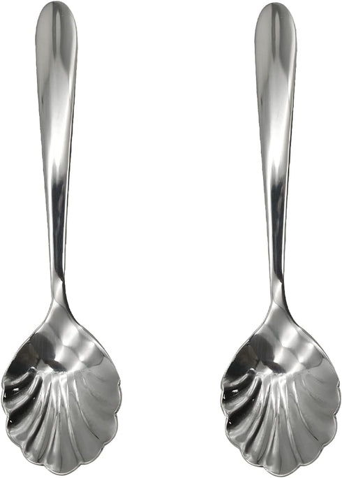 2Pcs Shell Shape Stir Spoons 18/10(304) Stainless Steel Sugar Spoon Vintage 4.96inch Teaspoons for Coffee, Afternoon tea, Dessert, Espresso, Cappu...