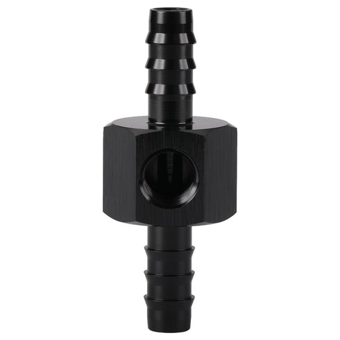 5/16 Hose Barb Inline Fuel Pressure Gauge T Fitting Adapter Union with 1/8 NPT Sensor Gage Port Aluminum Black...
