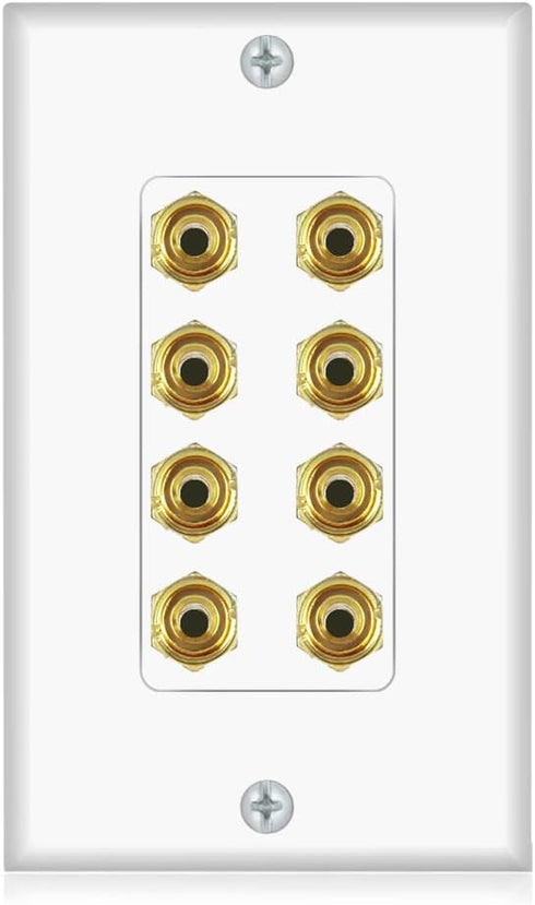 Banana Binding Post Two-Piece Coupler Inset Wall Plate for 4 Speakers Standard Single Gang White...