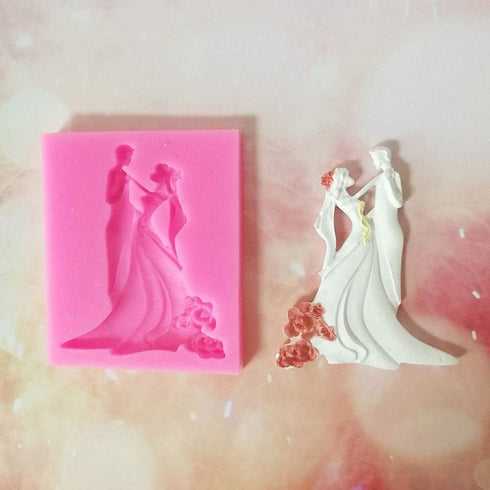 Bride and Groom Fondant Mold Set - Tuxedo Wedding Dress Cake Topper Decorating Chocolate Candy Polymer Clay Resin Epoxy Mold (Pink/Gray)...