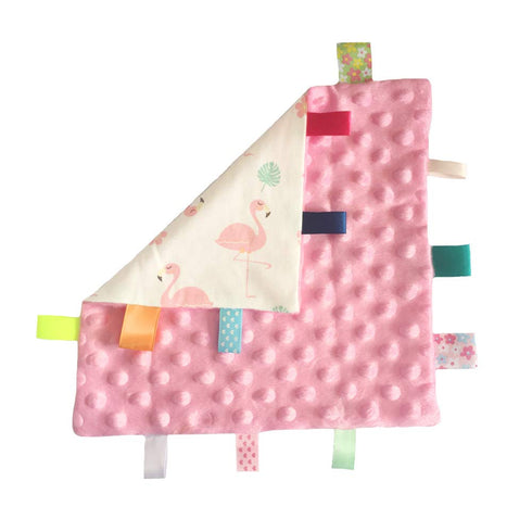 Pink Baby Tag Comforter Taggy Blanket - Security Blanket with Multi-Coloured Tag, Taggy Plush Comforter - Pale Pink Textured Underside...