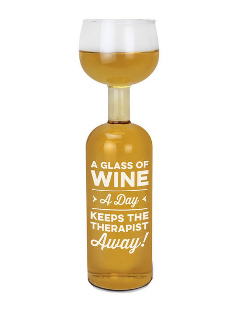 BigMouth Inc. Wine Bottle Glass - “A Glass Of Wine A Day Keeps The Therapist Away”, Large Wine Glass, 750 ml...