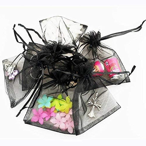 G2PLUS Black Organza Bags, 4x6 in Sheer Mesh Drawstring Gift Bags, Jewelry Pouches Candy Bag for Halloween, Christmas, Party Favors...
