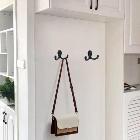Coat Hooks Hardware, 10Pcs Wall Hooks Heavy Duty Hooks for Hanging Coats No Rust Double Robe Hook Wall Mounted for Key Towel Bags Cup Hat (Black)...