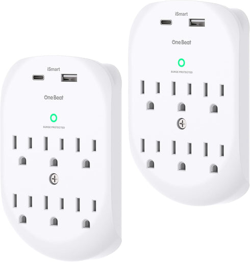 2 Pack Surge Protector Outlet, Multi Plug Outlet Adapter with 6 Wall Outlets 2 USB Wall Charger (1 USB C Port), Wall Outlet Extender, Multiple Out...