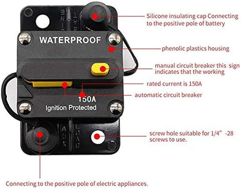 150Amp Circuit Breaker 30A-300A with Manual Reset Waterproof Inline Fuse Holders Inverter for Trolling Motor Auto Car Marine Boat Bike Stereo Audi...