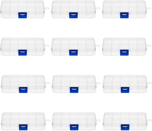 Juvale 12 Pack Mini Clear Storage Containers with 10 Grid Dividers, Small Plastic Tackle Boxes for Beads, Buttons, DIY Jewelry (2.5 x 5 In)...