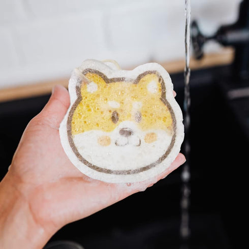 8 Pack Happy Dog Dishwashing Sponges Natural Wood Pulp Fiber High Efficient Absorbing Cute Shape Sponges for Kitchen and Household Cleaning...