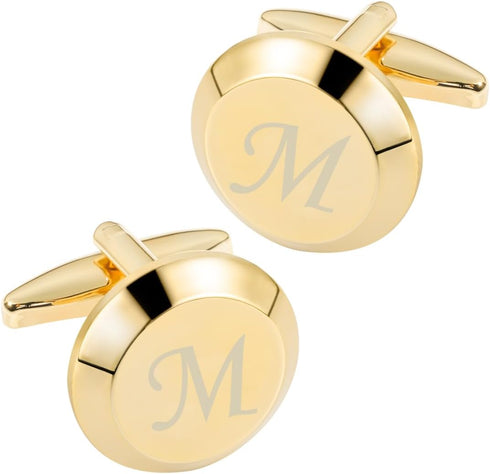 GWD Cufflinks for Men Stainless Steel Golden Initial Cuff Links Alphabet Letter A-Z Groom Father Gift...