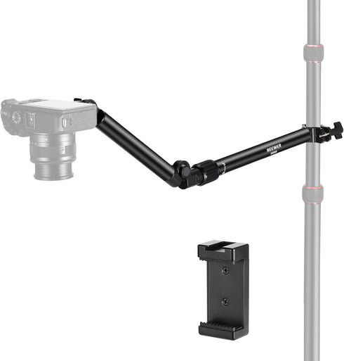 NEEWER Overhead Camera Mount Arm with Phone Clip, 22"/56cm 180°&360° 2 Section Flexible Holding Arm for Desk Stand, Fits 0.87"-1.1" Tube, 5.5lb/2....