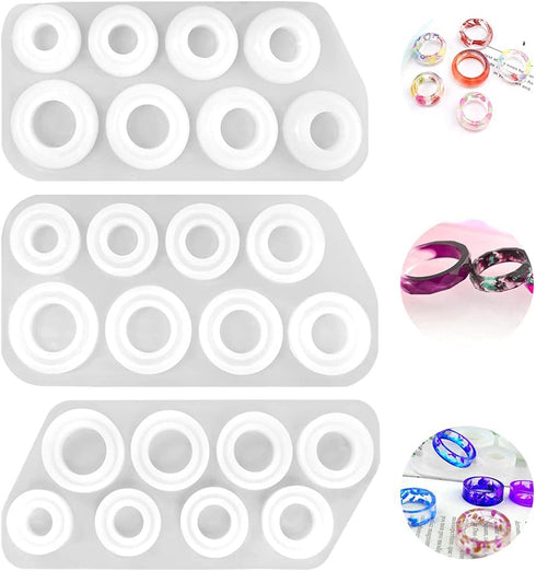 3Pcs Different Shapes Silicone Resin Ring Mold, SENHAI 8 Sizes Ring Jewelry Resin Casting Mold, for DIY Rings, Earrings, Necklace Pendants, Keyrin...