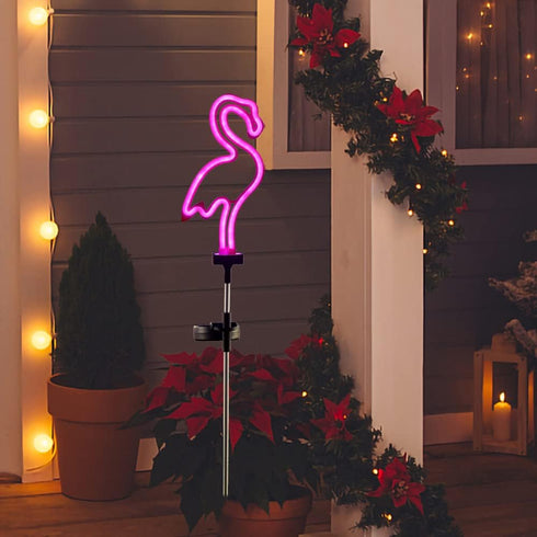 Flamingo Solar Garden Stake Light, 1 Pack Outdoor Solar Pathway Light for Lawn Patio Yard Walkway, Neon Pink Lighting (29.5" Height)...