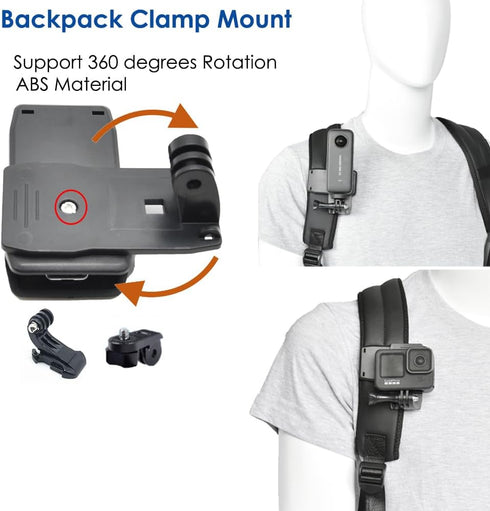 Action Camera Accessory Kit Chest Strap Mount +Head Strap Mount+Wrist Strap+ Backpack Clip Mount for Insta360 X4, X3, One RS, Ace Pro, Ace, GoPro ...