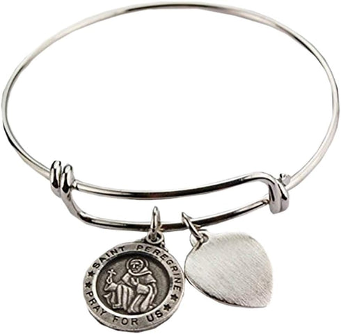 St Peregrine Bracelet Medal Pewter Patron Saint Cancer Adult 2 3/4" Diameter...