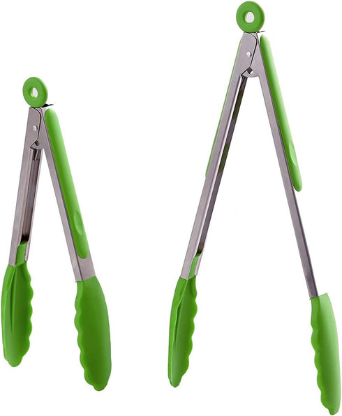 Kitchen Tongs Set of 2 – 9 inch & 12 inch – Stainless Steel Food Tongs with Silicone Tips – Premium Locking Non-stick Tongs for Cooking, BBQ, Gril...