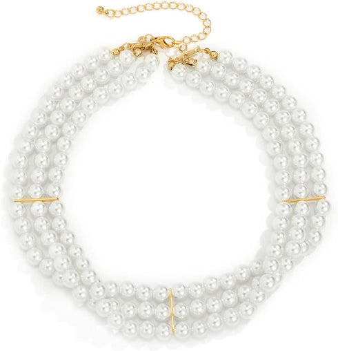 Pearl Choker Necklace Layered Pearl Strand Necklace Costume Accessories Toggle Clasp Necklace for Women (Gold)...