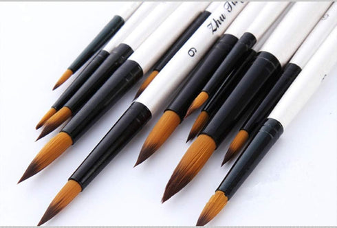 Round Watercolor Detail Paint Brushes Nylon Hair 12pcs for Watercolors,Acrylics,Inks,Gouache,Oil and Tempera(12pcs Pearl White Short Wooden Paint ...