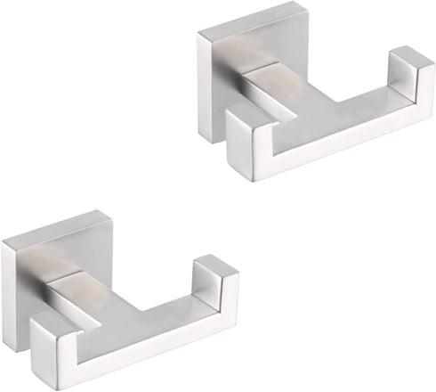 GERZWY Brushed Stainless Steel Coat/Robe Clothes Hook for Bath Kitchen Modern Hotel Style, Bathroom Double Towel Hook Wall Mounted 2 Pack...