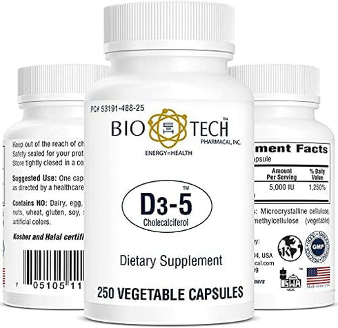 Bio-Tech Pharmacal Vitamin D3 (D3-5 5k IU, 250 Veg Count)...