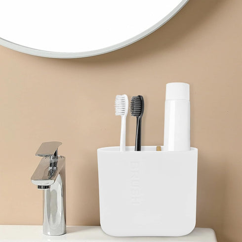 Toothbrush Holder with Bamboo Divider,Detachable for Easy Cleaning Multi-Functional Storage,2 Slots Electric Toothbrush and Toothpaste Organizer C...