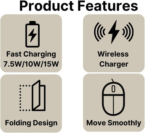 Multi Functional Wireless Charging Desk Mouse Pad, Leather Surface, Slim Folding Design, (USB Cable Included) (Gray)...