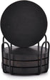 Acacia Wood Black Coaster Set of 4 with Iron Holder Coffee Table Décor Tabletop Protection Décor (Coaster Size - 4" x 4" x 0.5", Holder Sze - 4.5"...