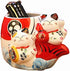 EatingBiting Fortune Japanese Lucky Beckoning Cats Maneki Neko Flower Pot Vase Pen Holder,Pair Cat set on fish,Ceramic Pencil Holder for Organizer...