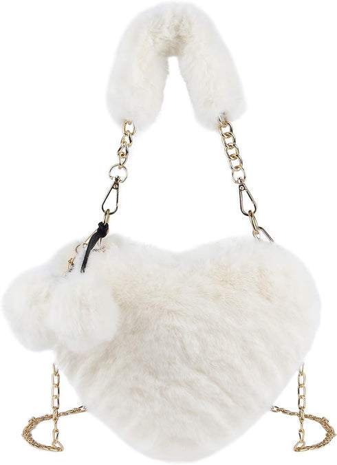 SUKUTU Faux Fur Purse Women's Heart Shaped Evening Handbags Small Cute Phone Crossbody Bag Clutches for Girls...