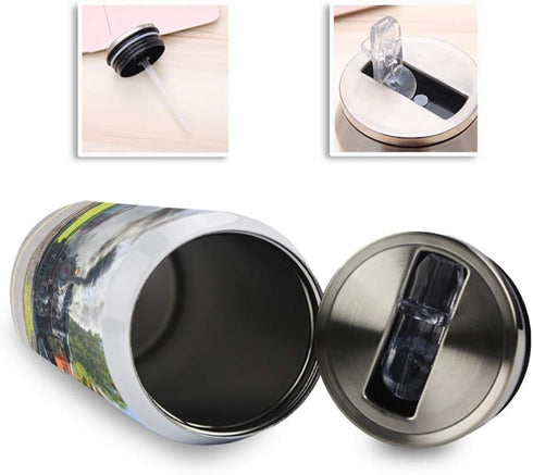 14oz Stainless Steel Tumbler with Lid & Straw-Double Wall Vacuum Insulated Travel Mug,Steam Train Water Bottle Coffee Beverage Drinks Cup for Adul...