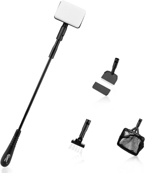 hygger Small Fish Tank Cleaner, Aquarium Cleaning Tools Kit with Handle, Seaweed Scraper, Fishing Net, Sponge Brush,Wall Brush (M)...
