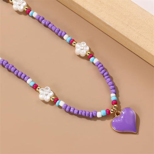 2 Pcs Heart Choker Necklace Colorful Beads Layered Necklace Friendship Y2K Beach Costume Jewelry Gifts for Women...