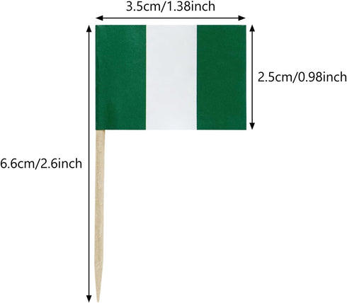 100 Pcs Nigeria Flag Nigerian Toothpick Flags, Small Mini Stick Cupcake Toppers Nigerian Flags Cocktail Picks...