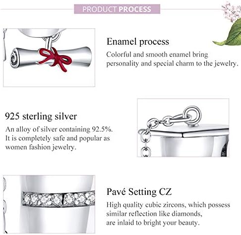Graduation Charms for Pandora Bracelets Sterling Silver Friendship Charm Enamel Schoolbag Charms Trophy Dangle Charms Graduation (Cap Beads Charms...