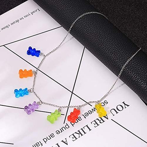 KURTCB Gummy Bear Necklace Y2k Colorful Resin Crazy Aesthetic Necklace Bracelet Hairpin for Women...