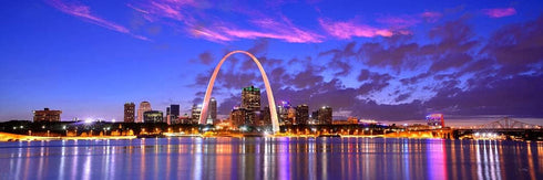 PHOTOSBYJON St. Louis Skyline Photo Print UNFRAMED Dusk Sunset Color City Downtown 11.75 inches x 36 inches Gateway Arch Photographic Panorama Pos...